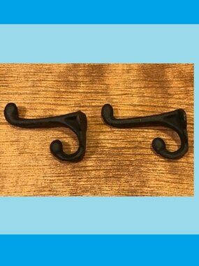 Two (2) Cast Iron Rustic Brown 2 3/4" tall Double Wall Hooks Two (2) 0170-01202